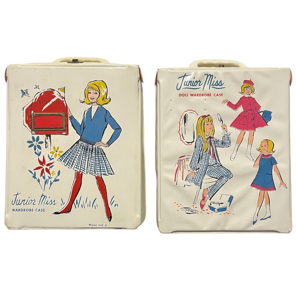 Vintage 1960s Lot (2) Junior Miss Doll Wardrobe Cases - Miner Industries